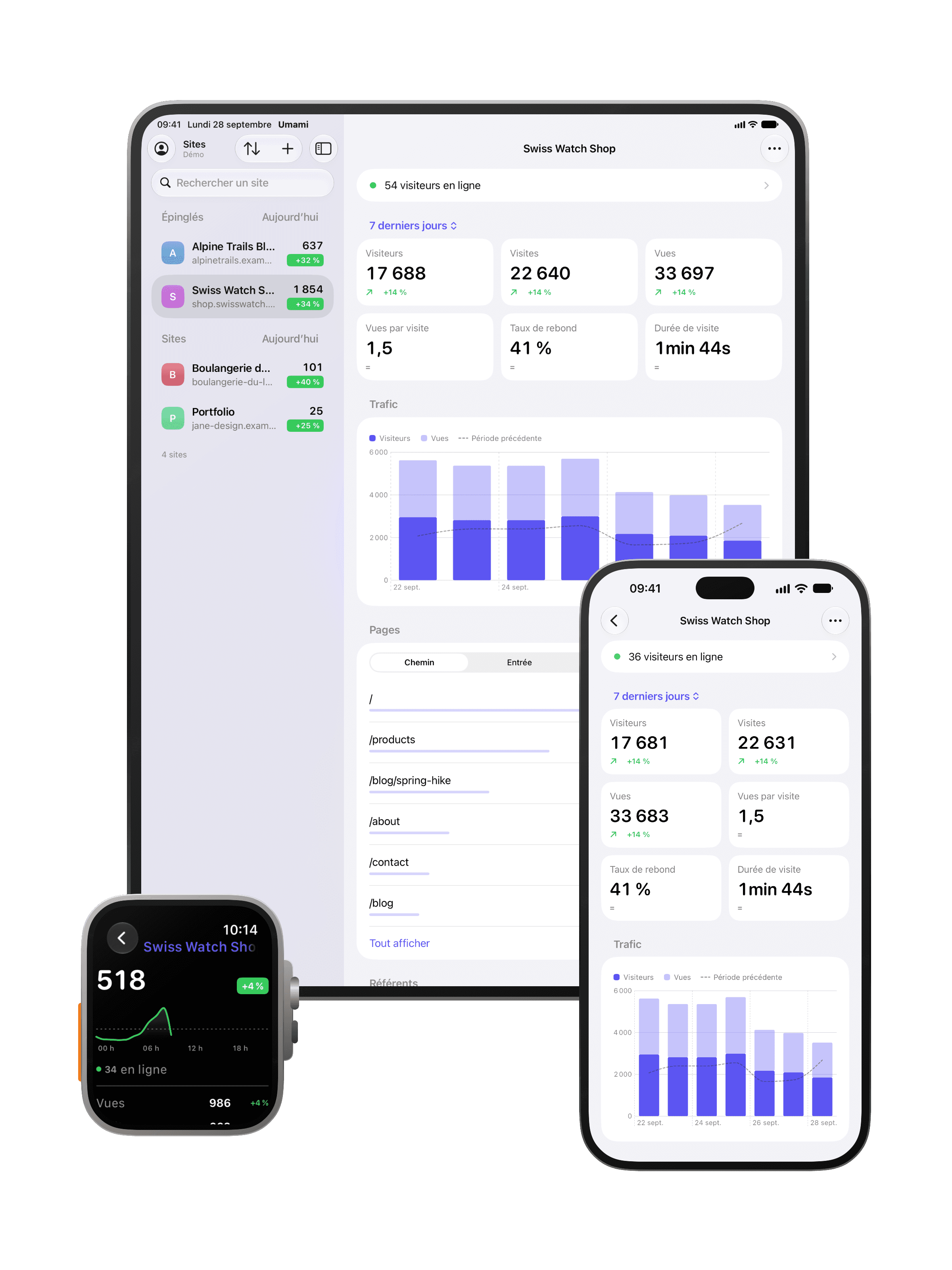 Pocket Stats for Umami sur iPhone et Apple Watch